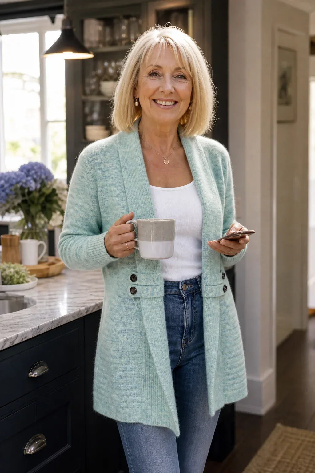 Women's Long Knit Cardigan with Flattering Fit and Shawl Collar — photo 4