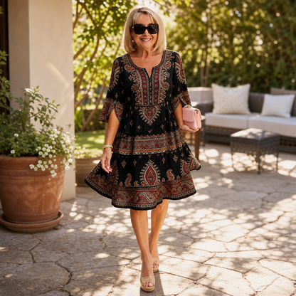 Nordspur | Tiered Paisley Print Split-Sleeve Midi Dress — photo 4