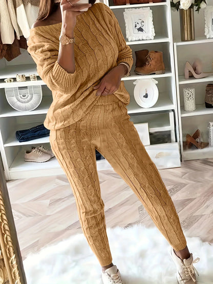Loungewear Set for Women - Cable Knit Jumper with Off-Shoulder — photo 2