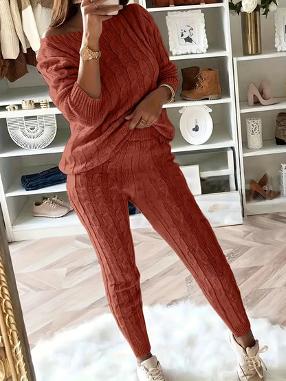 Loungewear Set for Women - Cable Knit Jumper with Off-Shoulder — photo 3