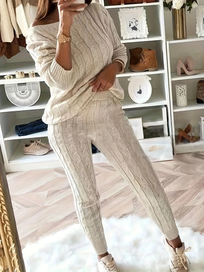 Loungewear Set for Women - Cable Knit Jumper with Off-Shoulder — photo 6