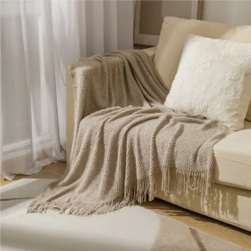 Knit Throw Blanket with Tassels – Soft Acrylic Merino-Look Throw for Couch & Bed, 9 Colours, 50 x 68 or 51 x 87 in — photo 12