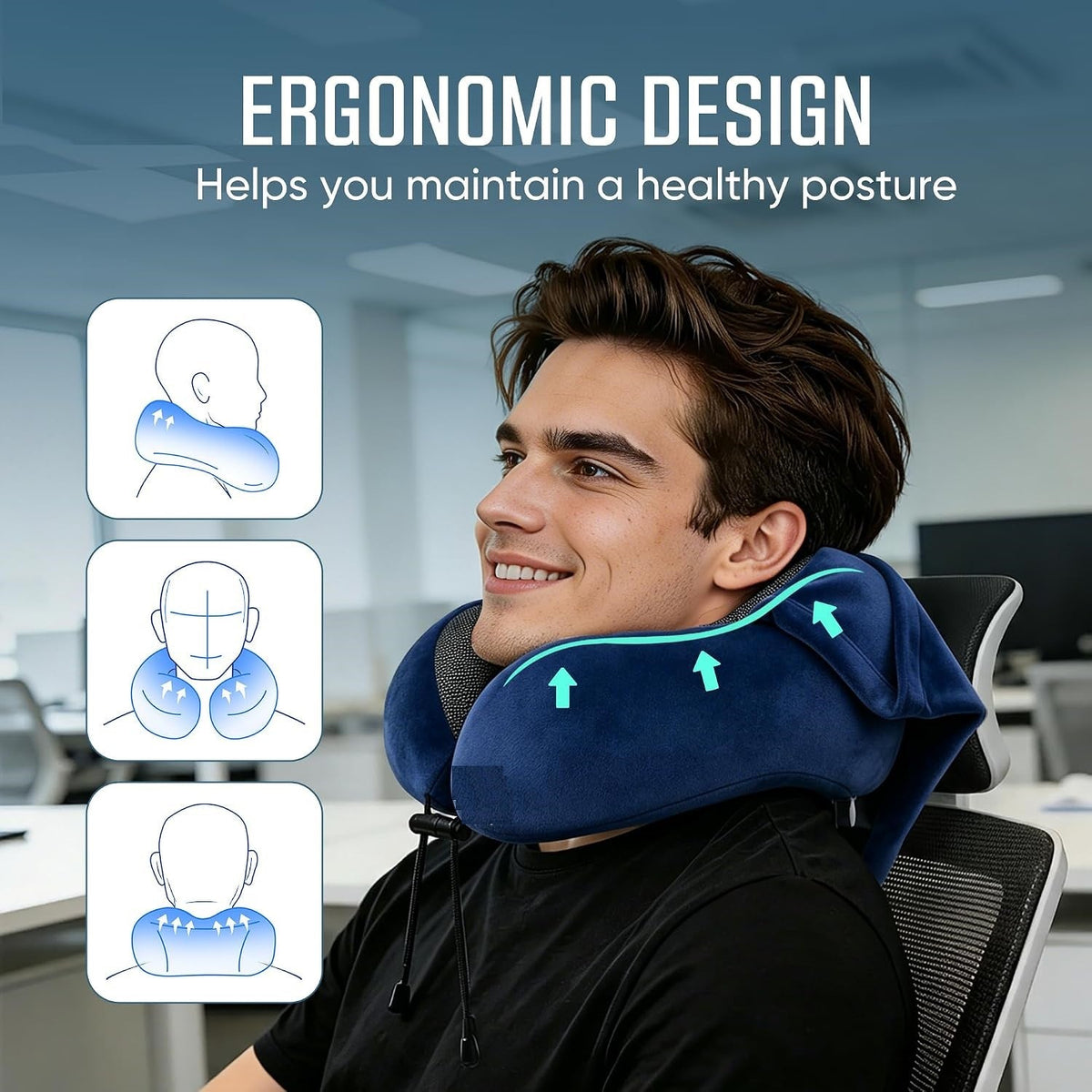 Hooded U-Shaped Memory Foam Travel Neck Pillow - Removable & Washable — photo 2