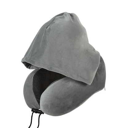 Hooded U-Shaped Memory Foam Travel Neck Pillow - Removable & Washable — photo 3