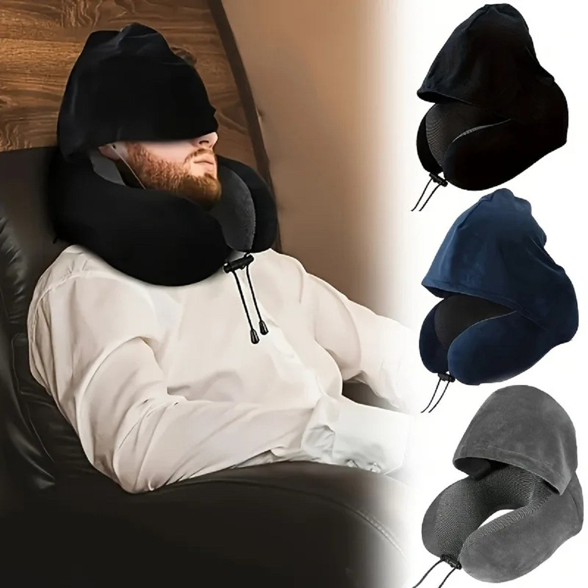 Hooded U-Shaped Memory Foam Travel Neck Pillow - Removable & Washable — photo 6