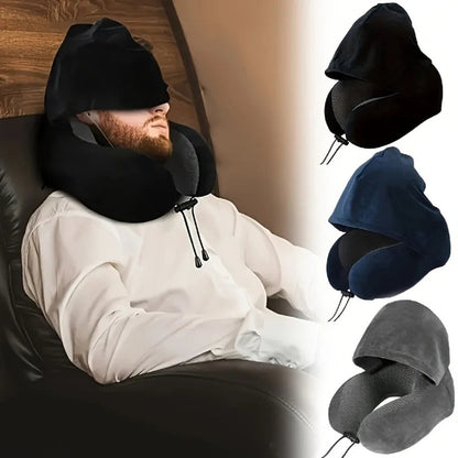 Hooded U-Shaped Memory Foam Travel Neck Pillow - Removable & Washable — photo 6
