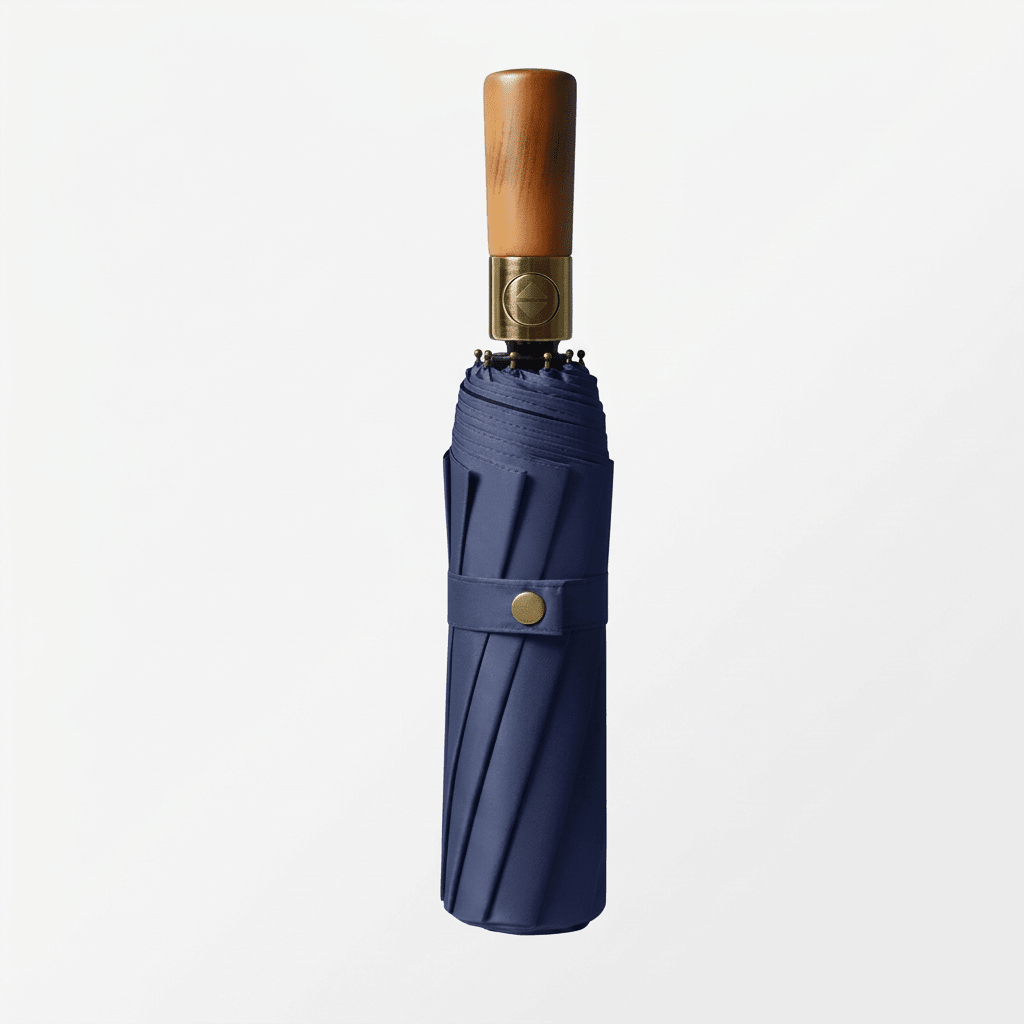 Automatic Folding Umbrella with Wooden Handle – Windproof Large Canopy Rain Umbrella, Black, Navy or Red — photo 1