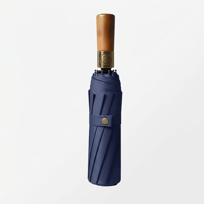 Automatic Folding Umbrella with Wooden Handle – Windproof Large Canopy Rain Umbrella, Black, Navy or Red — photo 1