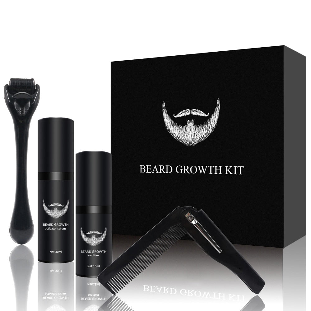 Beard Care Kit with 540 Derma Roller, Natural Beard Serum, Cleaning Spray & Comb – Men's Grooming Set — photo 1