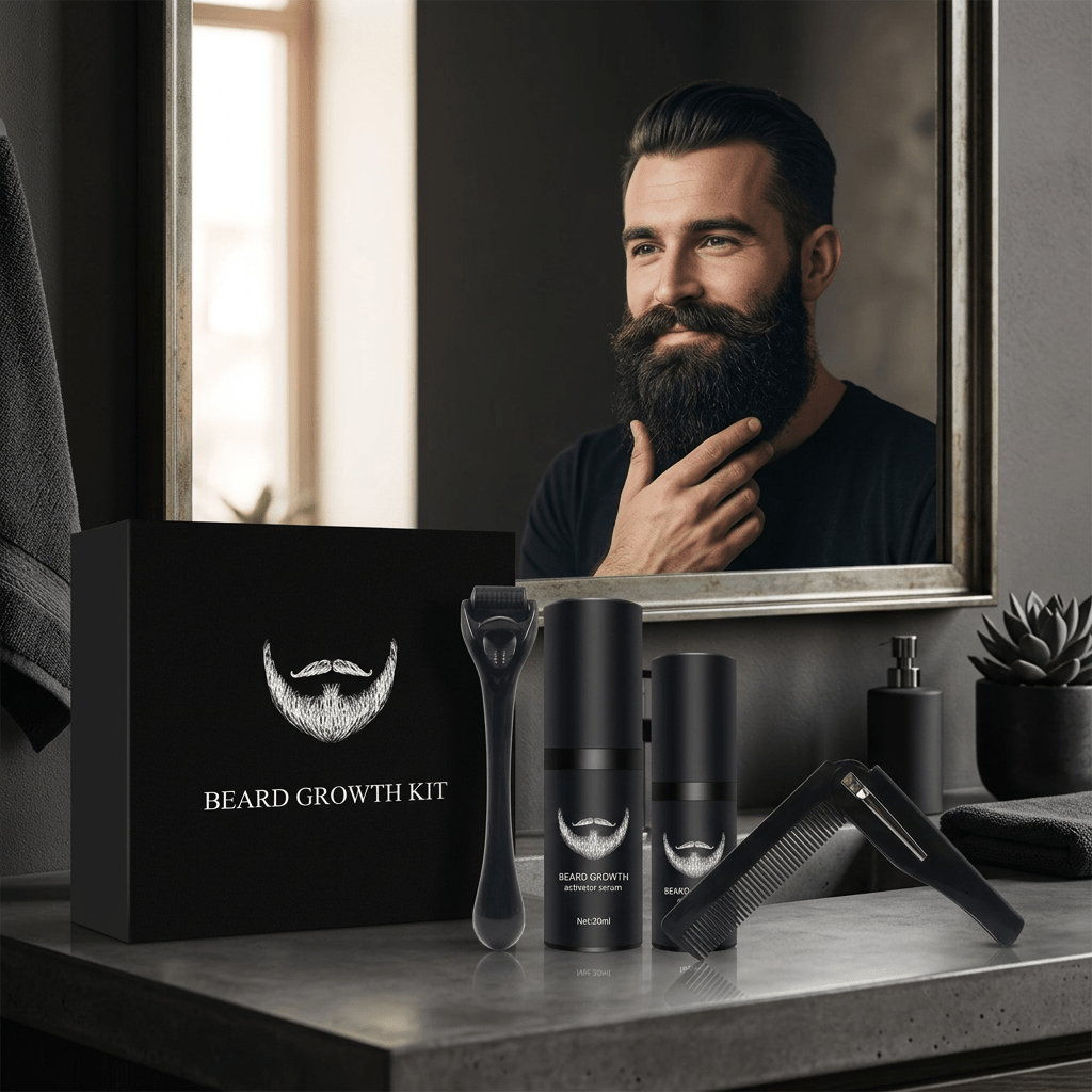 Beard Care Kit with 540 Derma Roller, Natural Beard Serum, Cleaning Spray & Comb – Men's Grooming Set — photo 2