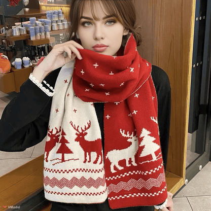 Women's Reversible Christmas Scarf | Deer and Elk Knit Pattern | Soft Wool Feel Winter Wrap for Festive and Daily Use — photo 2