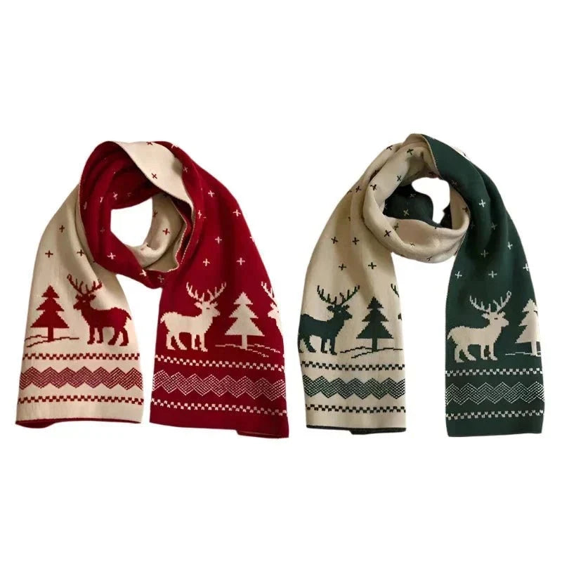 Women's Reversible Christmas Scarf | Deer and Elk Knit Pattern | Soft Wool Feel Winter Wrap for Festive and Daily Use — photo 1
