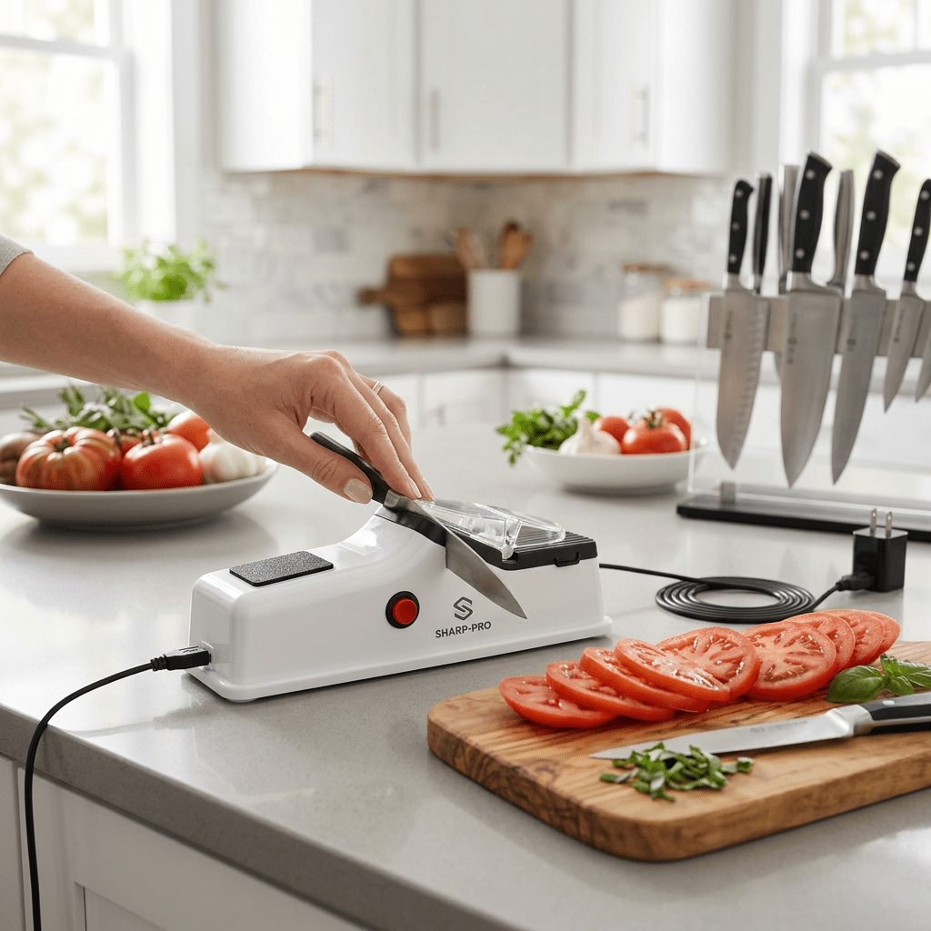 Electric Knife Sharpener with USB Power – Compact Kitchen Knife Sharpener in Modern ABS Housing — photo 2