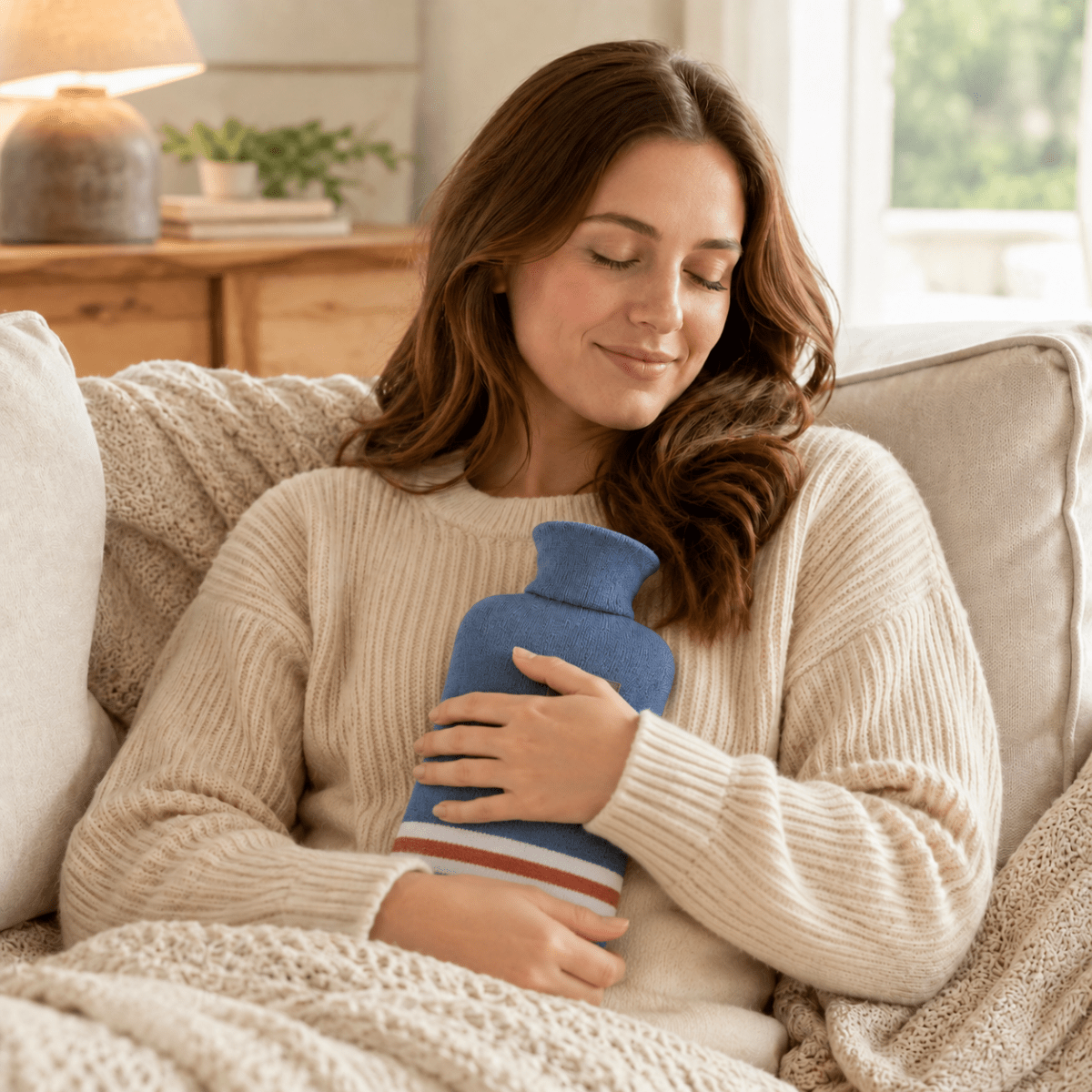 Hot Water Bottle with Knit Cover, 34 oz – Soft Warmth for Cold Winter Nights, 5 Colours — photo 2