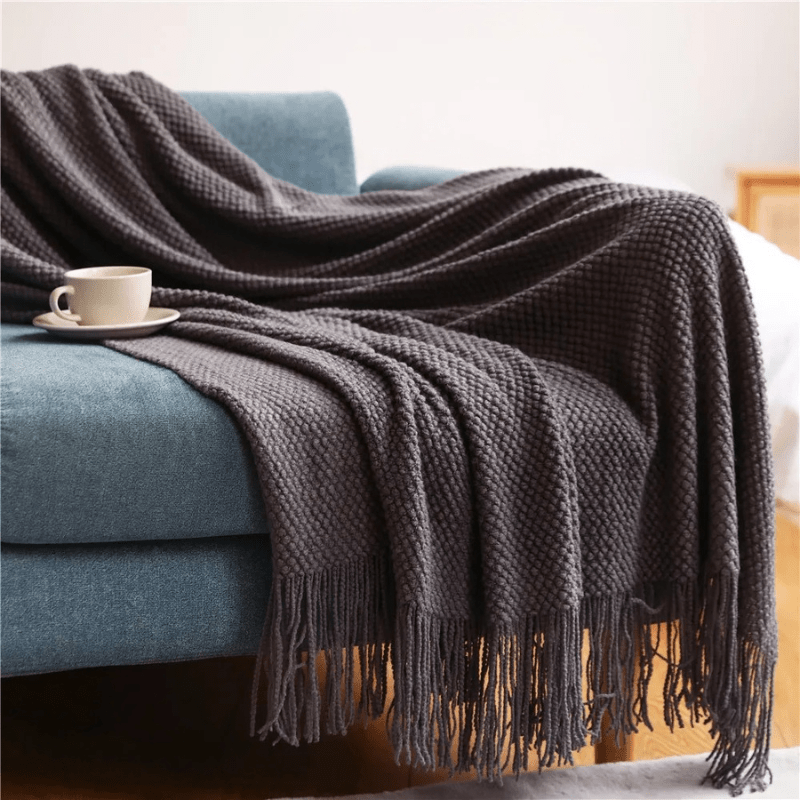 Knit Throw Blanket with Tassels – Soft Acrylic Merino-Look Throw for Couch & Bed, 9 Colours, 50 x 68 or 51 x 87 in — photo 9