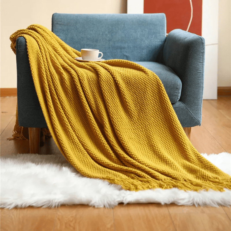 Knit Throw Blanket with Tassels – Soft Acrylic Merino-Look Throw for Couch & Bed, 9 Colours, 50 x 68 or 51 x 87 in — photo 5