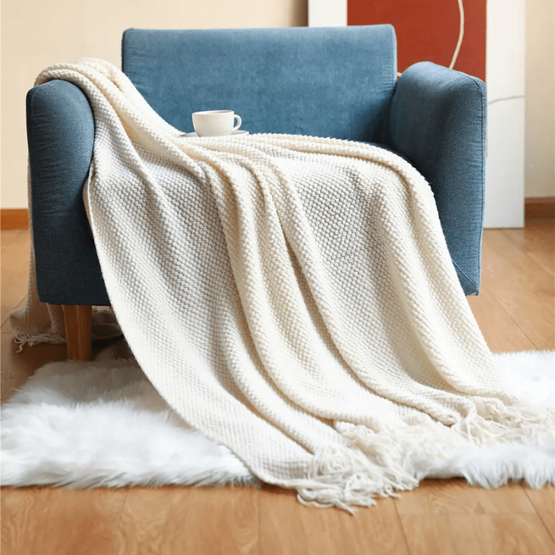 Knit Throw Blanket with Tassels – Soft Acrylic Merino-Look Throw for Couch & Bed, 9 Colours, 50 x 68 or 51 x 87 in — photo 7