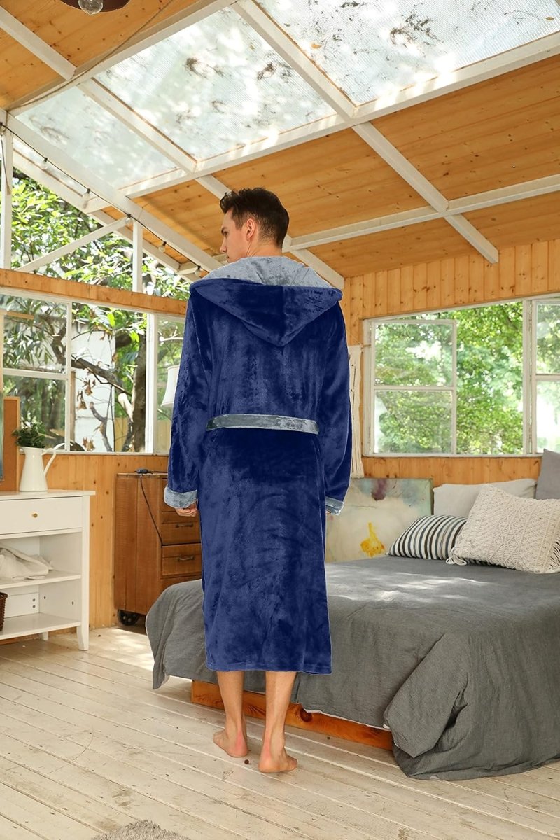 Men's Fleece Robe with Hood – Soft Two-Tone Hooded Bathrobe with Pockets & Belt, Machine Washable, S–3XL – Calico — photo 41