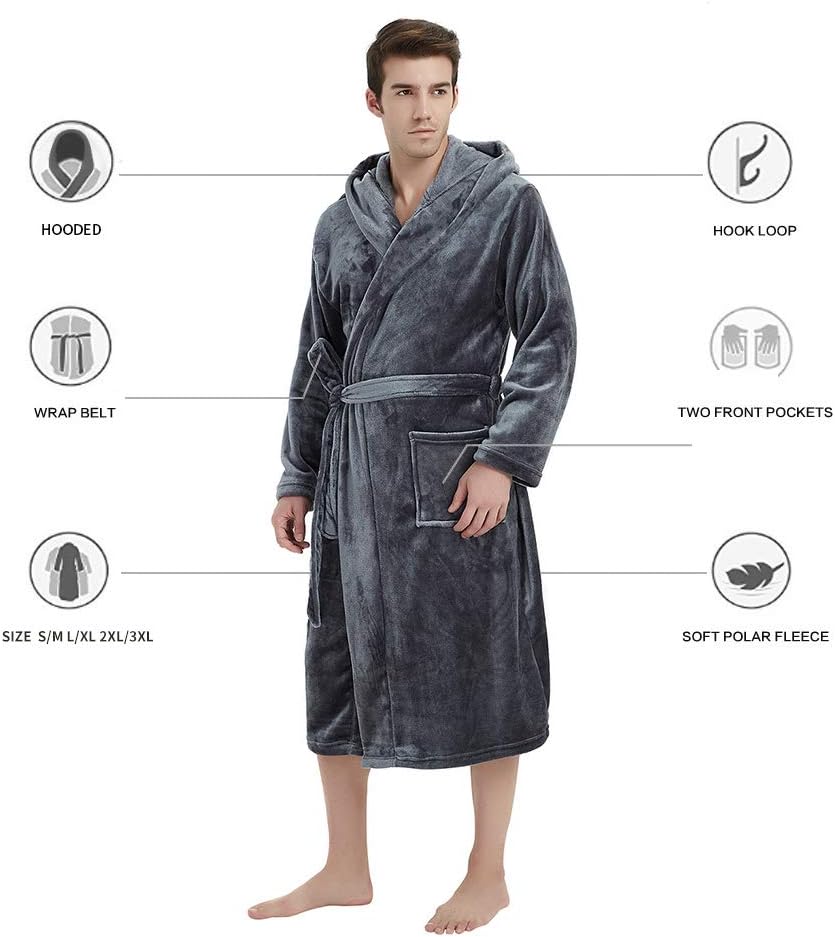 Men's Fleece Robe with Hood – Soft Two-Tone Hooded Bathrobe with Pockets & Belt, Machine Washable, S–3XL – Calico — photo 39