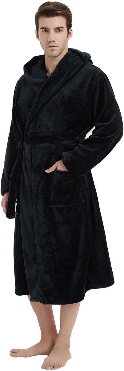 Men's Fleece Robe with Hood – Soft Two-Tone Hooded Bathrobe with Pockets & Belt, Machine Washable, S–3XL – Calico — photo 32