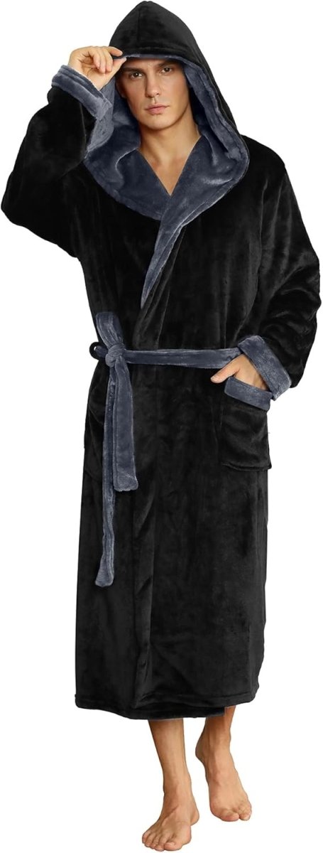 Men's Fleece Robe with Hood – Soft Two-Tone Hooded Bathrobe with Pockets & Belt, Machine Washable, S–3XL – Calico — photo 51