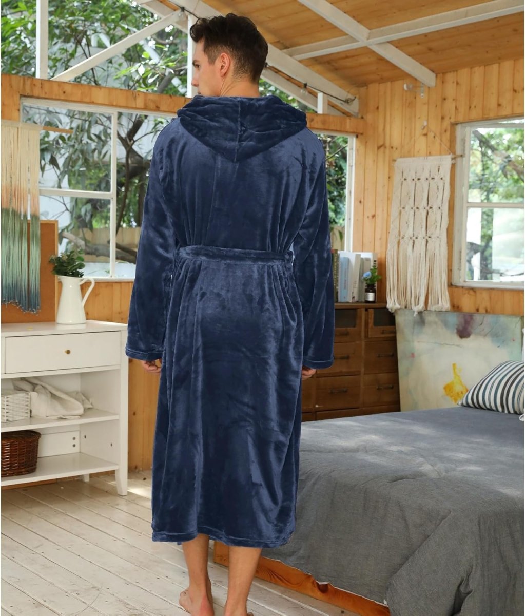 Men's Fleece Robe with Hood – Soft Two-Tone Hooded Bathrobe with Pockets & Belt, Machine Washable, S–3XL – Calico — photo 13
