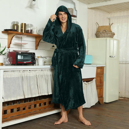 Men's Fleece Robe with Hood – Soft Two-Tone Hooded Bathrobe with Pockets & Belt, Machine Washable, S–3XL – Calico — photo 5