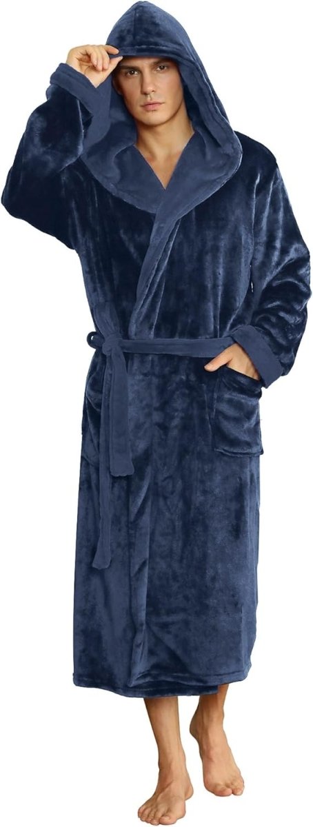 Men's Fleece Robe with Hood – Soft Two-Tone Hooded Bathrobe with Pockets & Belt, Machine Washable, S–3XL – Calico — photo 52