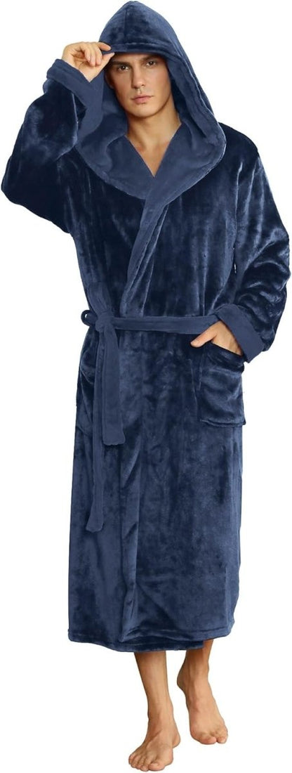 Men's Fleece Robe with Hood – Soft Two-Tone Hooded Bathrobe with Pockets & Belt, Machine Washable, S–3XL – Calico — photo 52
