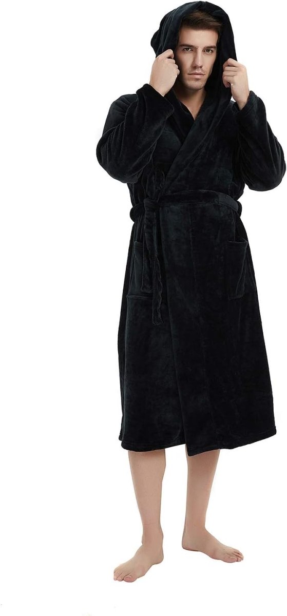 Men's Fleece Robe with Hood – Soft Two-Tone Hooded Bathrobe with Pockets & Belt, Machine Washable, S–3XL – Calico — photo 50