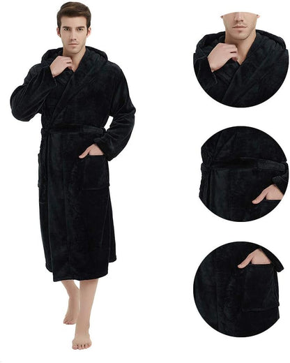 Men's Fleece Robe with Hood – Soft Two-Tone Hooded Bathrobe with Pockets & Belt, Machine Washable, S–3XL – Calico — photo 34