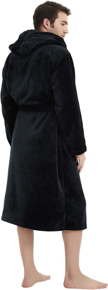 Men's Fleece Robe with Hood – Soft Two-Tone Hooded Bathrobe with Pockets & Belt, Machine Washable, S–3XL – Calico — photo 33