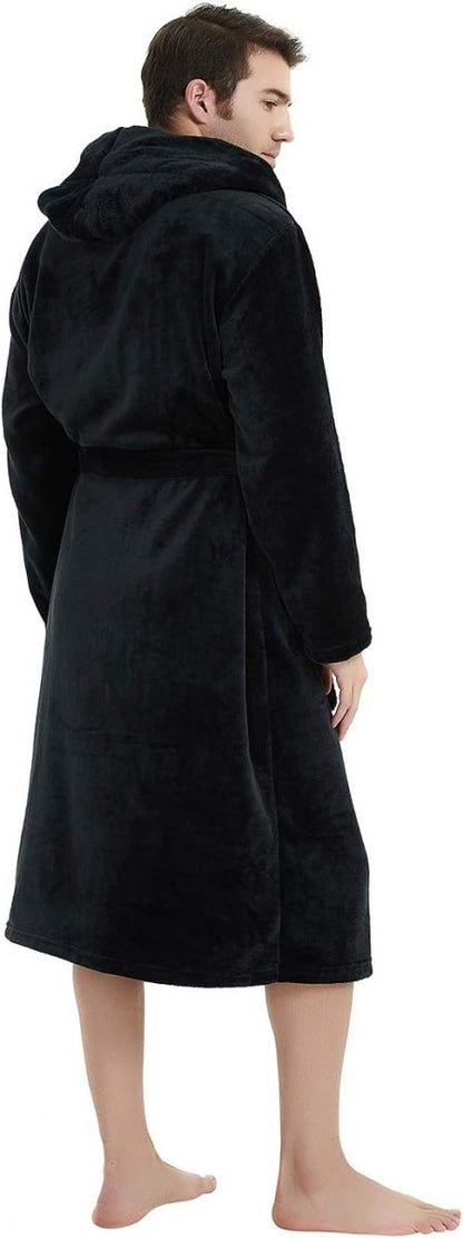 Men's Fleece Robe with Hood – Soft Two-Tone Hooded Bathrobe with Pockets & Belt, Machine Washable, S–3XL – Calico — photo 33