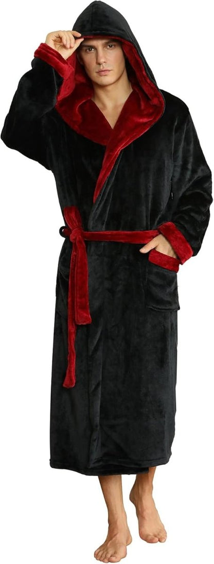 Men's Fleece Robe with Hood – Soft Two-Tone Hooded Bathrobe with Pockets & Belt, Machine Washable, S–3XL – Calico — photo 45