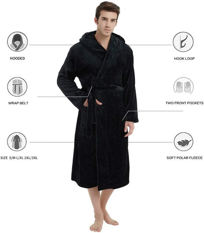 Men's Fleece Robe with Hood – Soft Two-Tone Hooded Bathrobe with Pockets & Belt, Machine Washable, S–3XL – Calico — photo 35