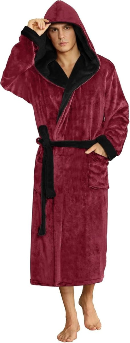 Men's Fleece Robe with Hood – Soft Two-Tone Hooded Bathrobe with Pockets & Belt, Machine Washable, S–3XL – Calico — photo 14