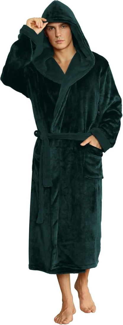 Men's Fleece Robe with Hood – Soft Two-Tone Hooded Bathrobe with Pockets & Belt, Machine Washable, S–3XL – Calico — photo 2