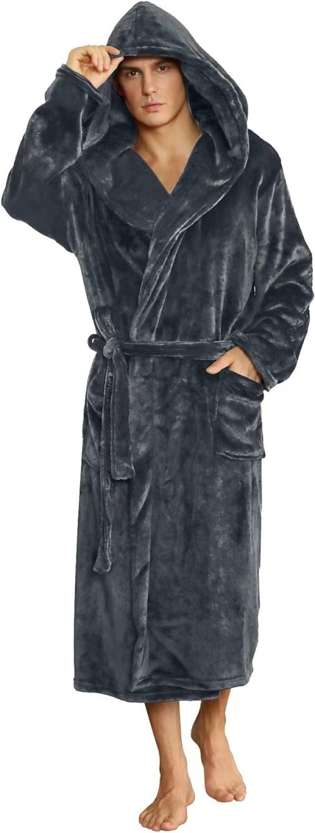 Men's Fleece Robe with Hood – Soft Two-Tone Hooded Bathrobe with Pockets & Belt, Machine Washable, S–3XL – Calico — photo 49