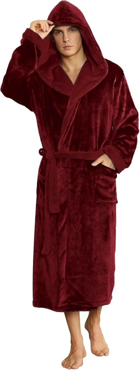 Men's Fleece Robe with Hood – Soft Two-Tone Hooded Bathrobe with Pockets & Belt, Machine Washable, S–3XL – Calico — photo 53