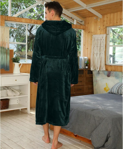 Men's Fleece Robe with Hood – Soft Two-Tone Hooded Bathrobe with Pockets & Belt, Machine Washable, S–3XL – Calico — photo 3