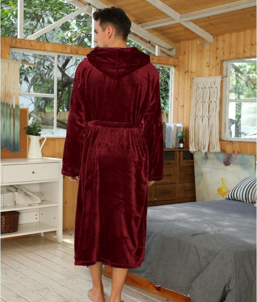 Men's Fleece Robe with Hood – Soft Two-Tone Hooded Bathrobe with Pockets & Belt, Machine Washable, S–3XL – Calico — photo 21