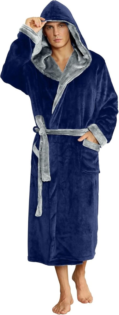 Men's Fleece Robe with Hood – Soft Two-Tone Hooded Bathrobe with Pockets & Belt, Machine Washable, S–3XL – Calico — photo 48