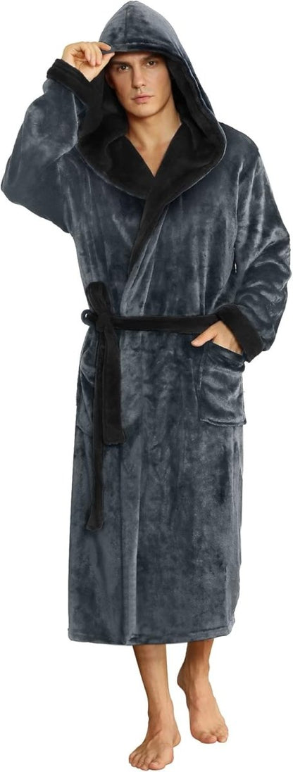 Men's Fleece Robe with Hood – Soft Two-Tone Hooded Bathrobe with Pockets & Belt, Machine Washable, S–3XL – Calico — photo 47