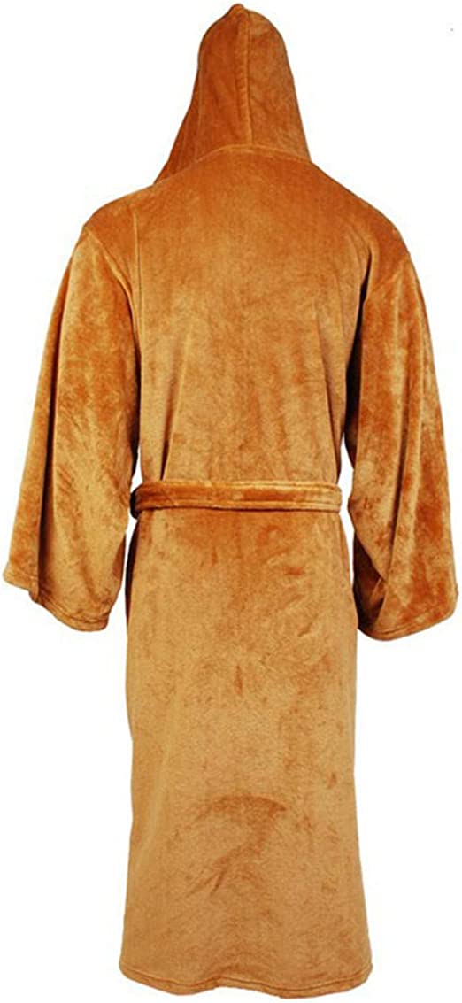 Men's Long Flannel Robe with Hood – Warm Extra-Long Hooded Bathrobe with Belt, Absorbent, Black or Brown – Hommes — photo 4