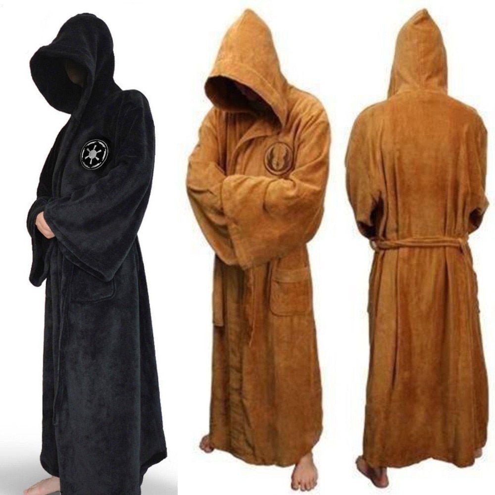 Men's Long Flannel Robe with Hood – Warm Extra-Long Hooded Bathrobe with Belt, Absorbent, Black or Brown – Hommes — photo 2