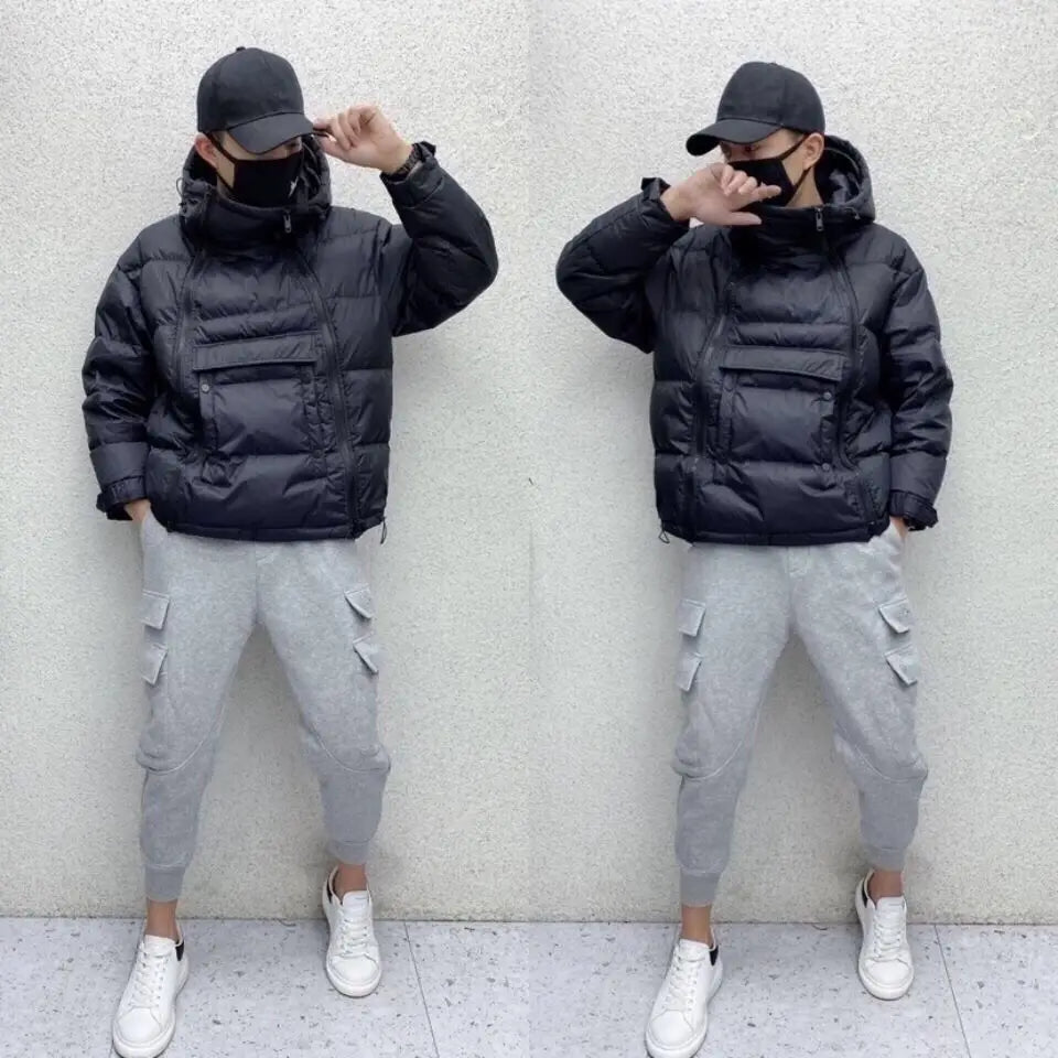 Men's Puffer Jacket with Hood – Shiny Quilted Winter Coat with Double Zipper, Black, M-5XL – Hommes Winter Warmer — photo 3