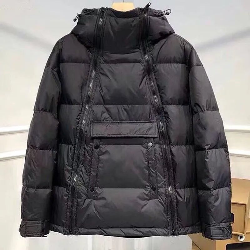 Men's Puffer Jacket with Hood – Shiny Quilted Winter Coat with Double Zipper, Black, M-5XL – Hommes Winter Warmer — photo 4
