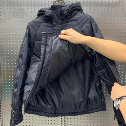 Men's Puffer Jacket with Hood – Shiny Quilted Winter Coat with Double Zipper, Black, M-5XL – Hommes Winter Warmer — photo 2