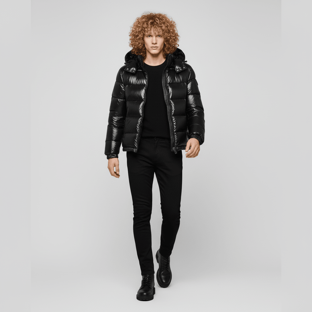 Men's Quilted Jacket with Hood – Shiny Winter Coat with Elastic Cuffs & Slant Pockets, Black or Red, S-6XL – Calico — photo 2