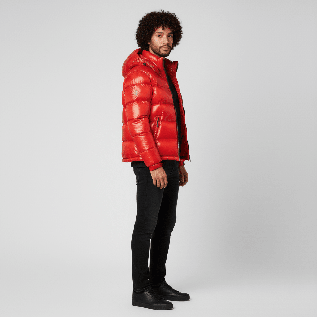 Men's Quilted Jacket with Hood – Shiny Winter Coat with Elastic Cuffs & Slant Pockets, Black or Red, S-6XL – Calico — photo 3